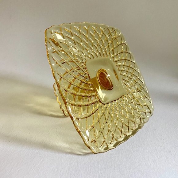 Vintage LE Smith Yellow Depression Glass Pedestal Cake Stand | Rare | 9.5" - Picture 11 of 14